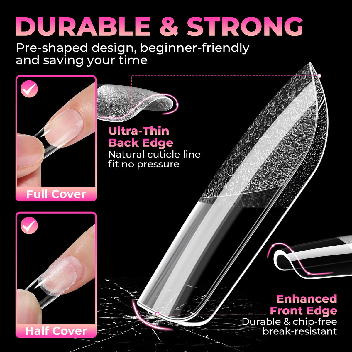 UNA GELLA Medium Square Gel Nail Tips arranged in a tray