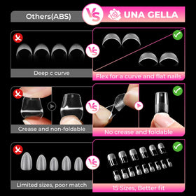 UNA GELLA Medium Square Gel Nail Tips on a nail art display