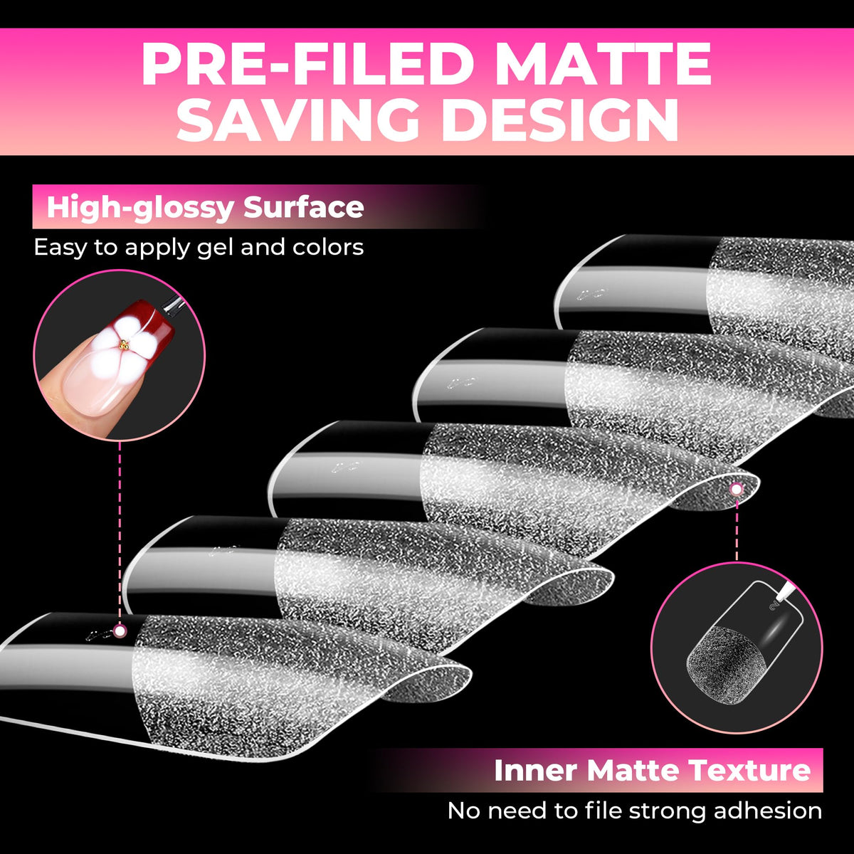 UNA GELLA Medium Square Gel Nail Tips with nail glue and tools