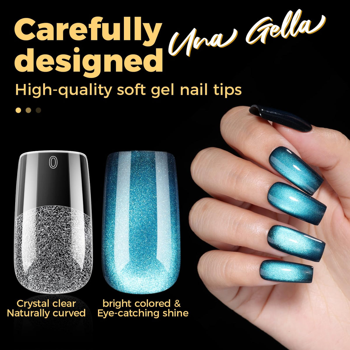UNA GELLA Medium Square Nail Tips applied on nails