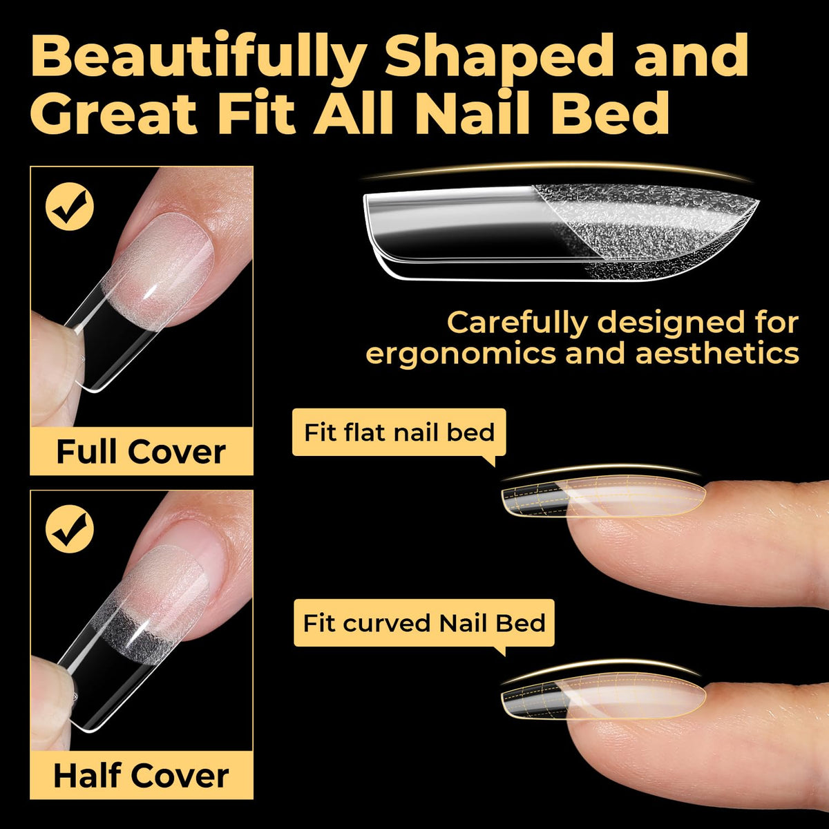 UNA GELLA Medium Square Nail Tips showing various sizes
