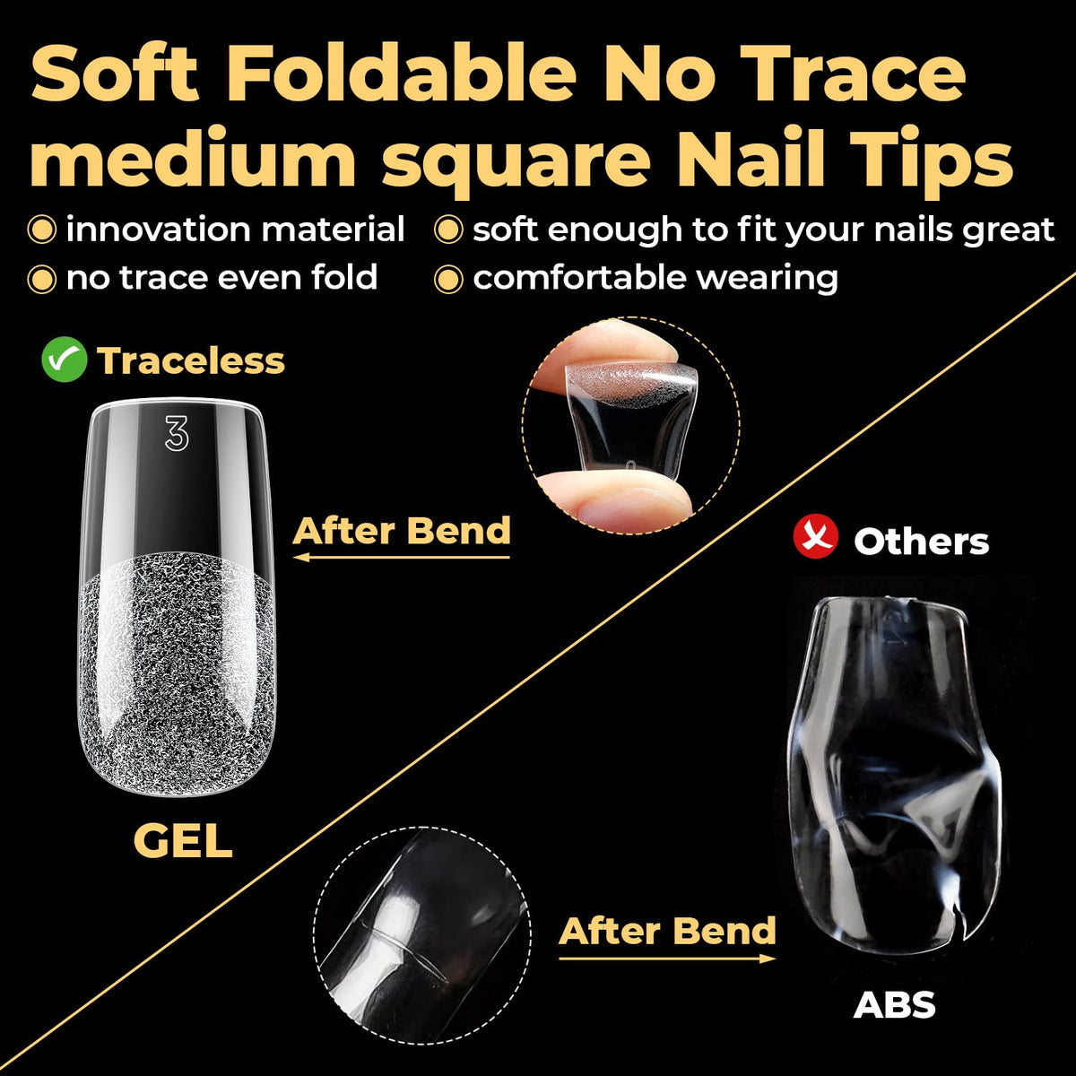 UNA GELLA Medium Square Nail Tips side view