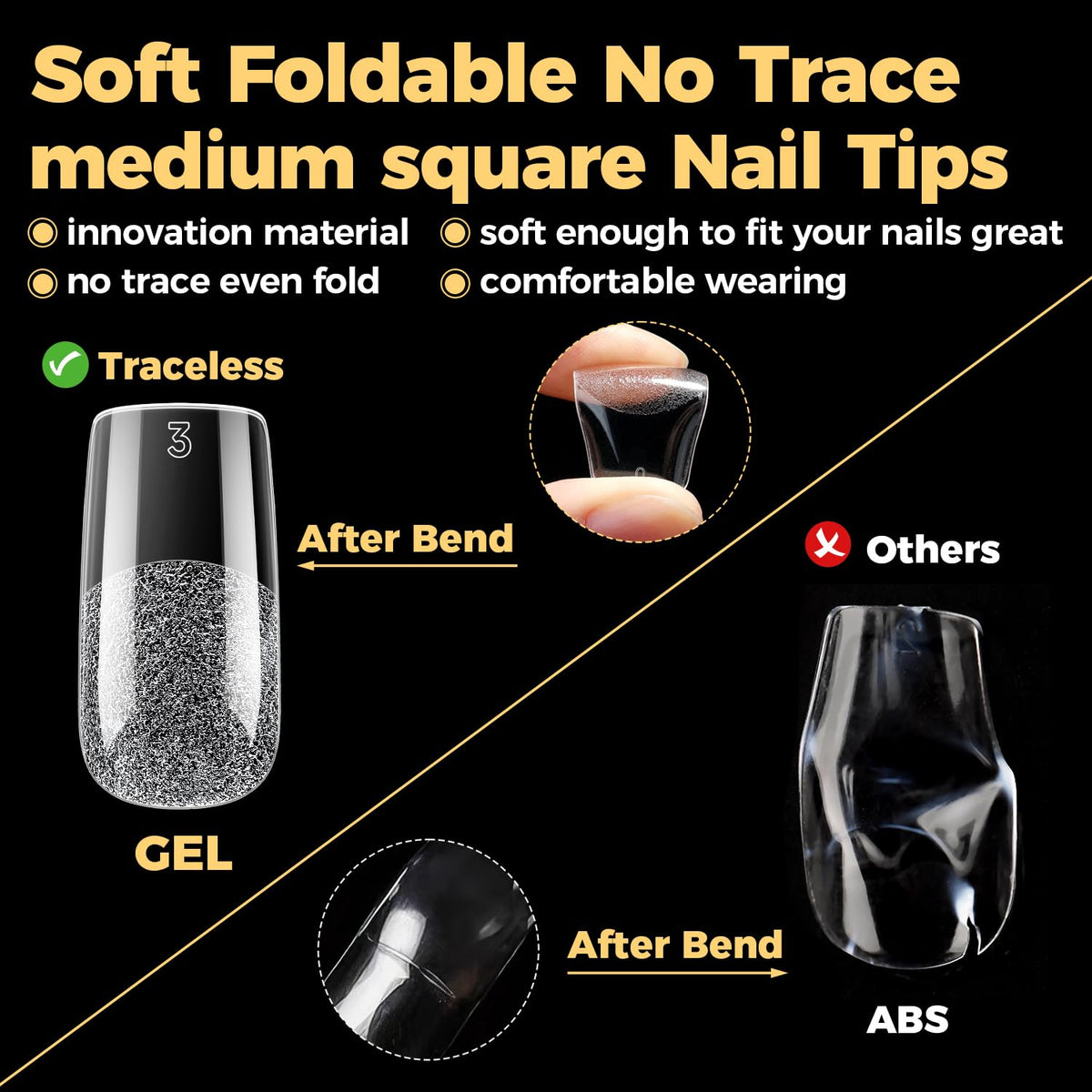 UNA GELLA Medium Square Nail Tips with nail polish