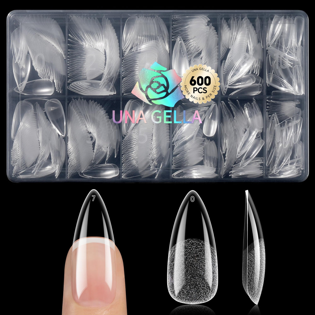 UNA GELLA Medium Stiletto Gel Nail Tips 600Pcs front view