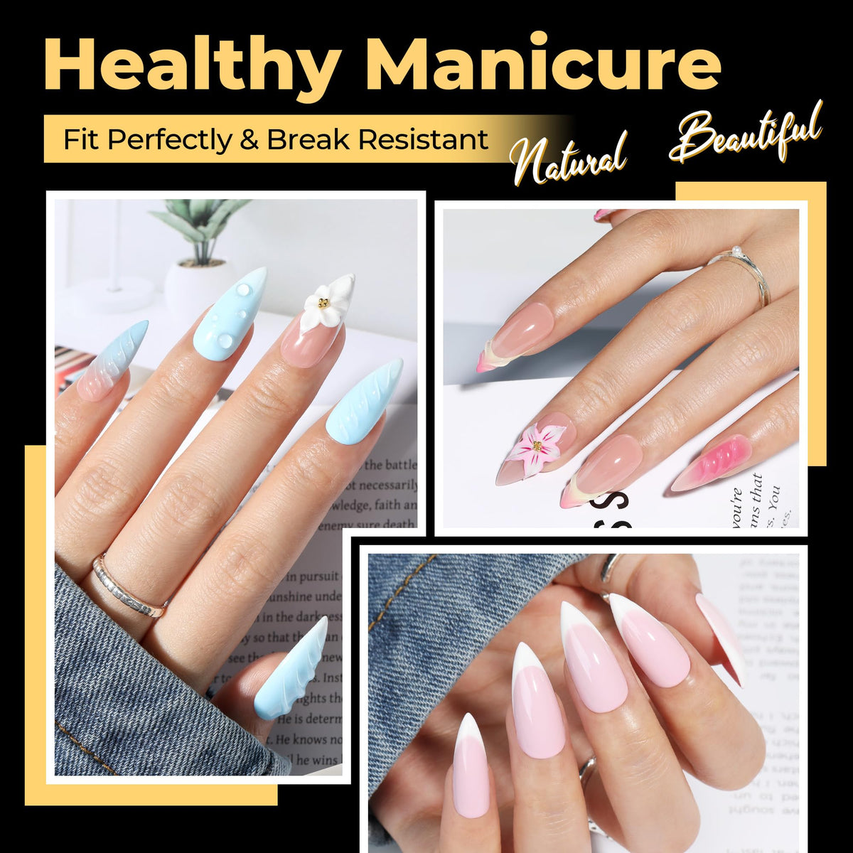 UNA GELLA Medium Stiletto Gel Nail Tips clear soft gel tips