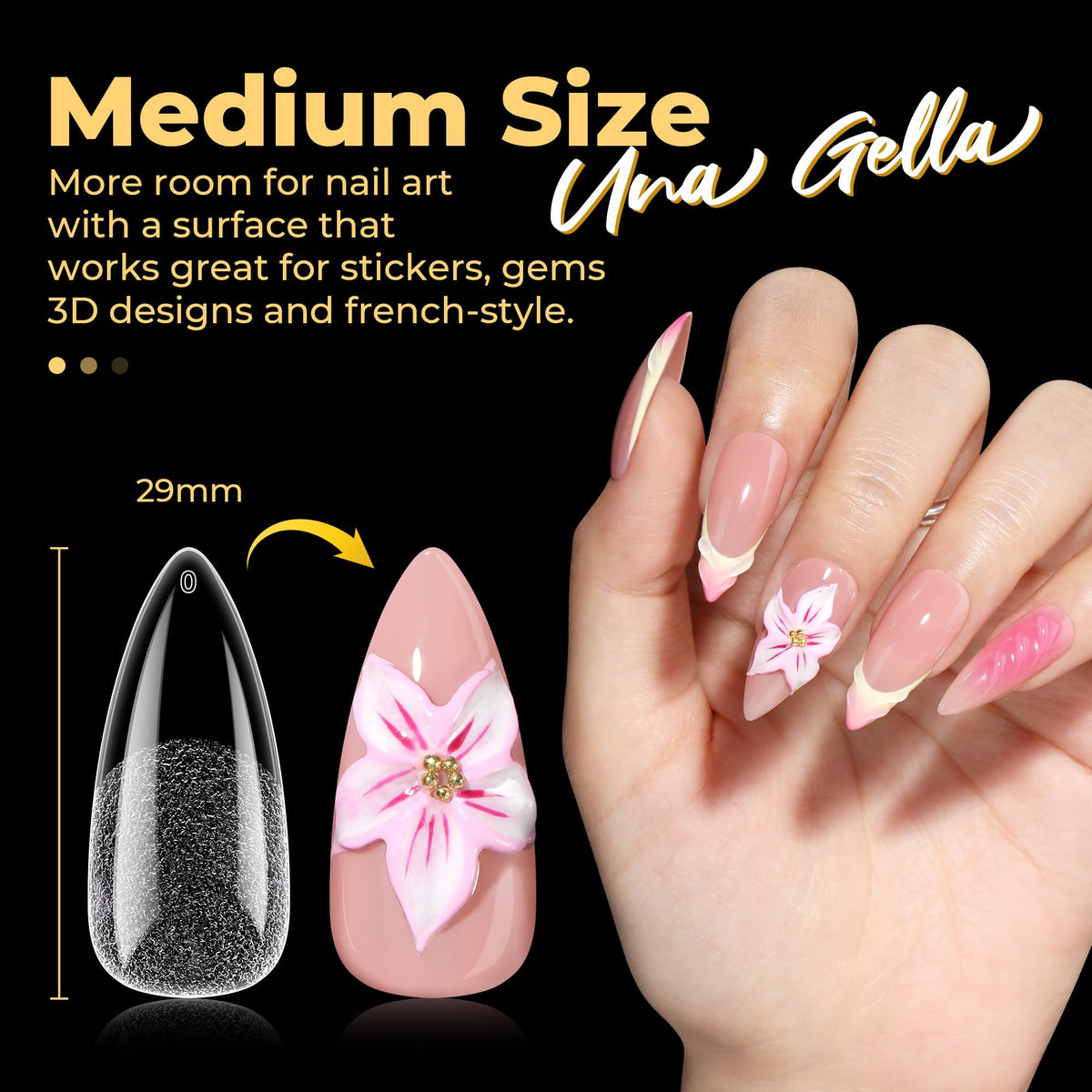 UNA GELLA Medium Stiletto Gel Nail Tips detailed view