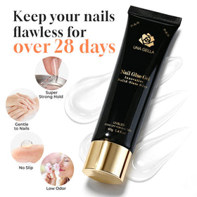 UNA GELLA Nail Glue 80g application on acrylic nail tips