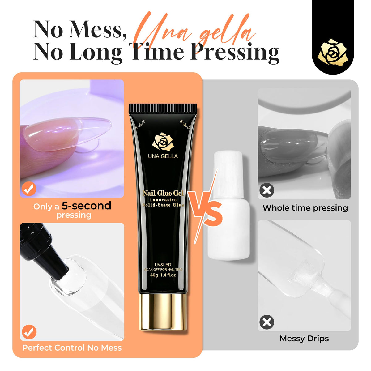 UNA GELLA Nail Glue 80g with acrylic nails display