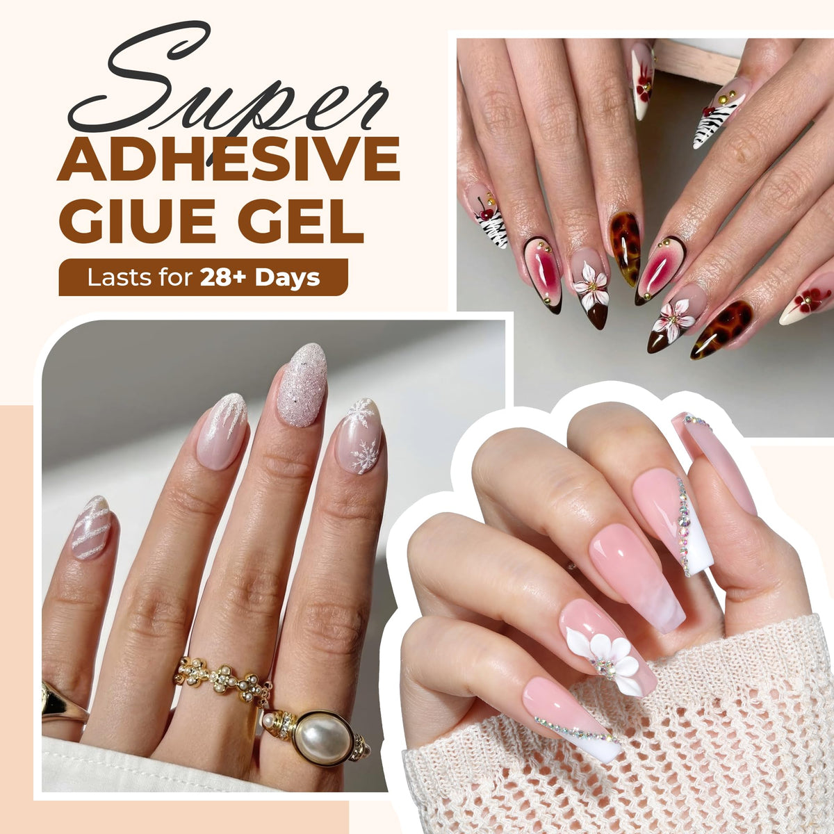 UNA GELLA nail glue application on press-on nails