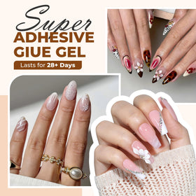 UNA GELLA nail glue application on press-on nails
