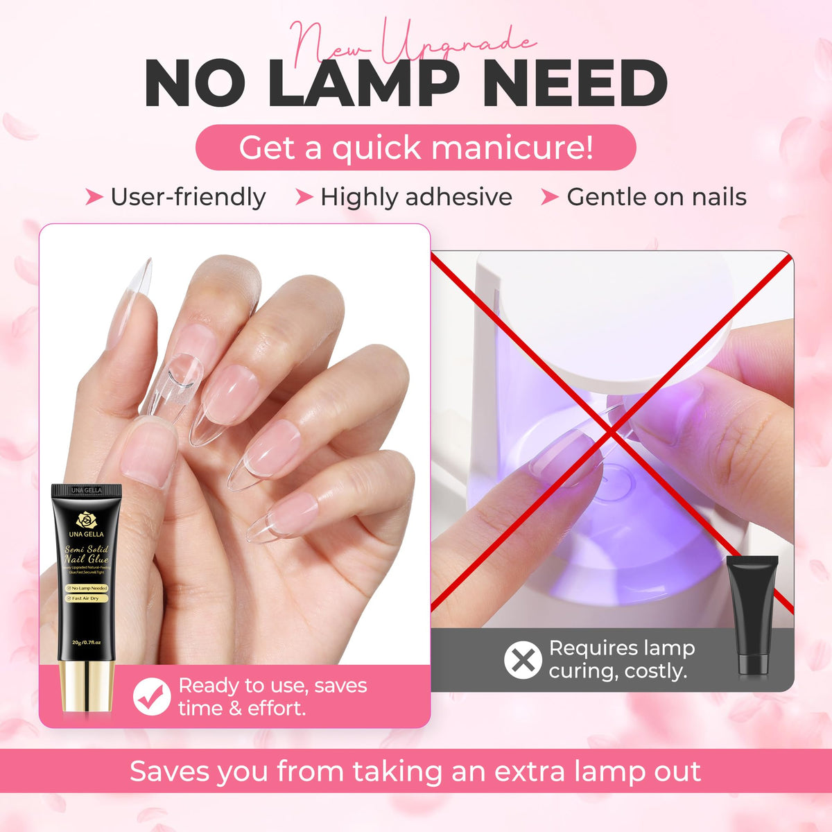 UNA GELLA nail glue application on press on nails