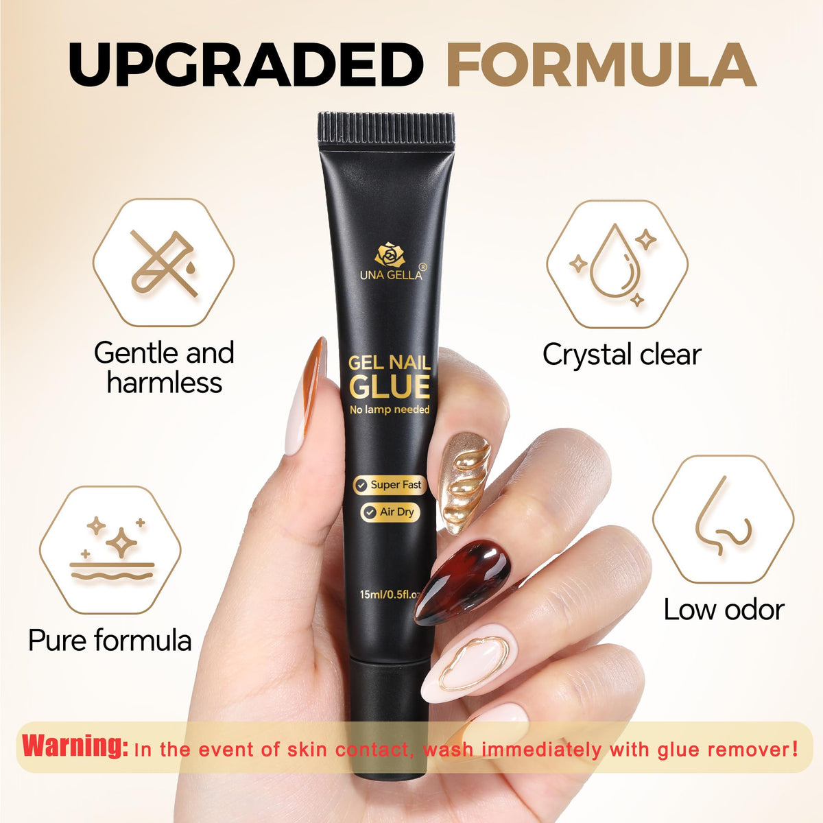 UNA GELLA Nail Glue Gel 15g application on nails
