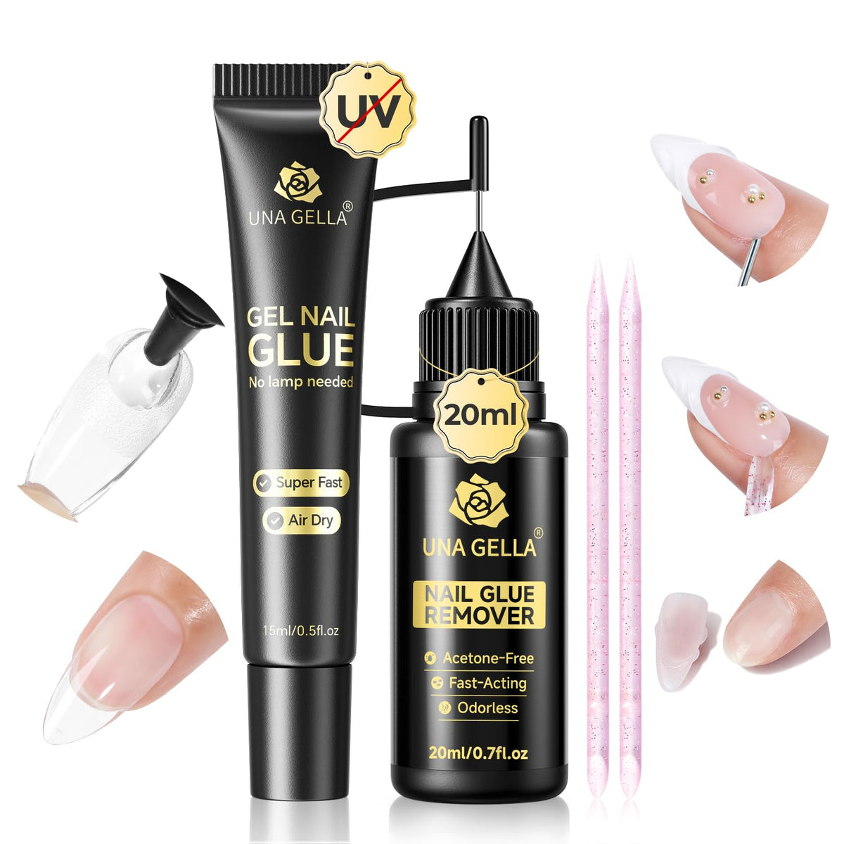 UNA GELLA Nail Glue Kit 15g with Remover 20ml front view