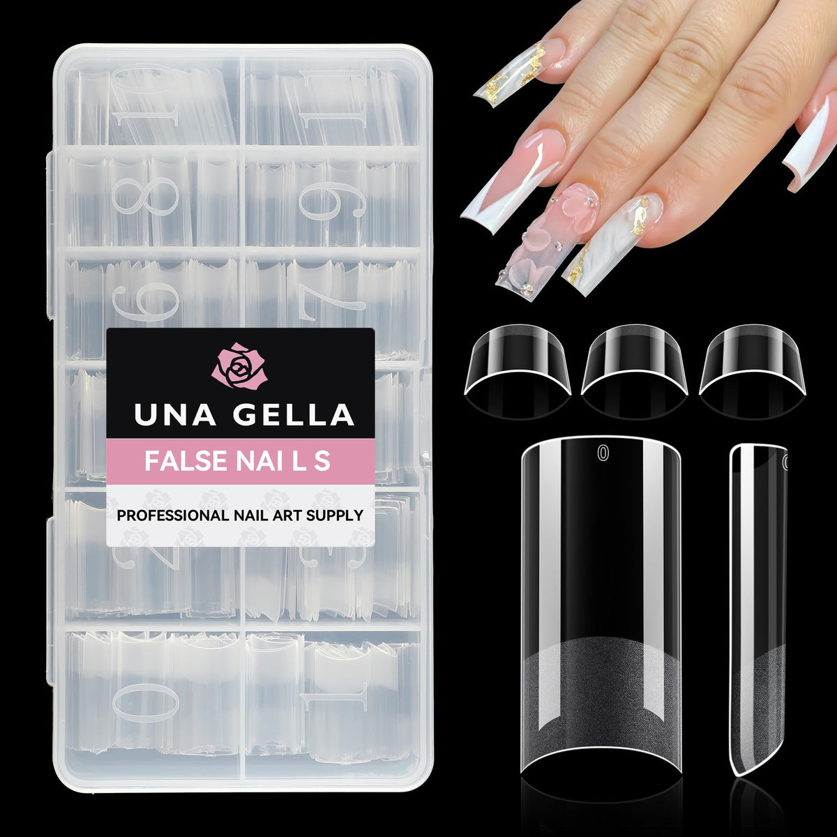 UNA GELLA No C Curve Medium Square Nail Tips front view