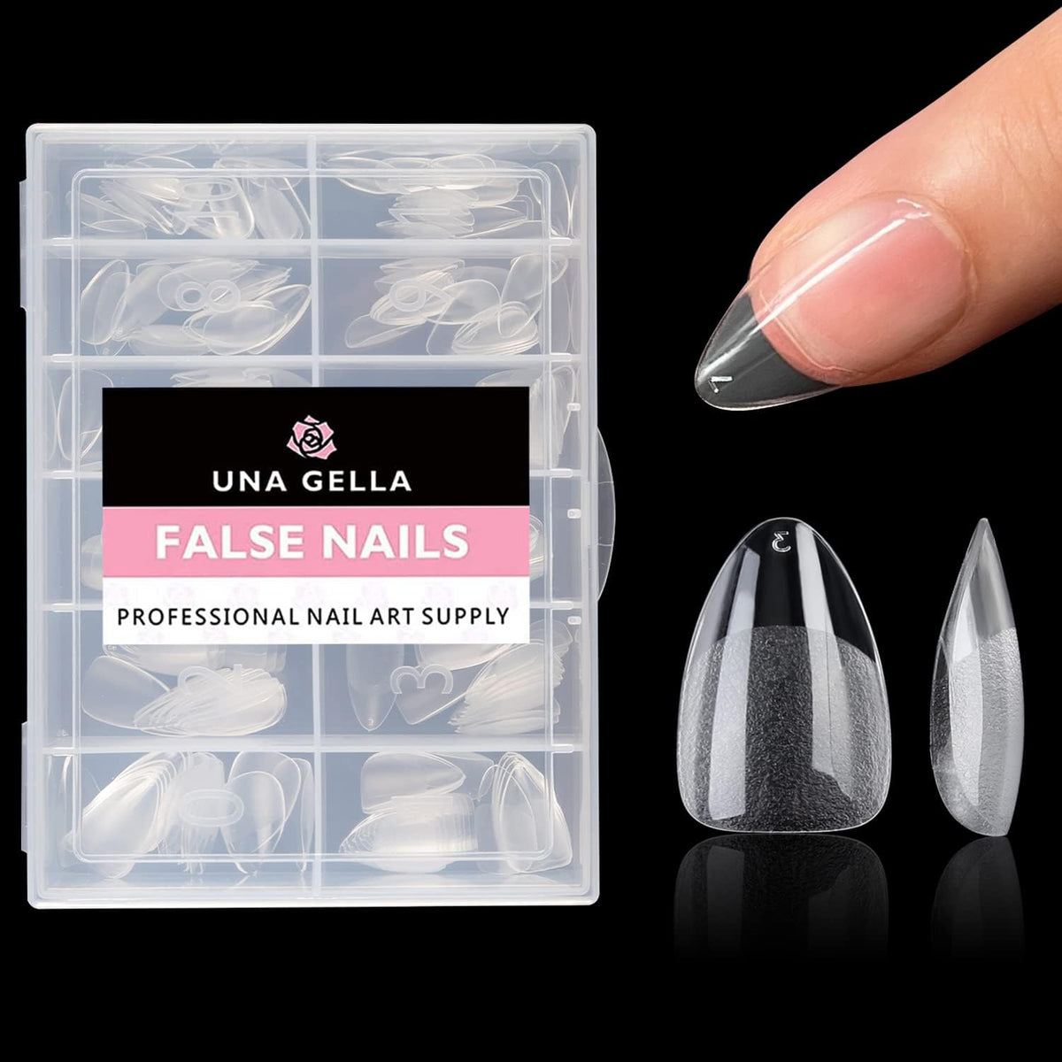 UNA GELLA Short Almond Fake Nails 312pcs front view
