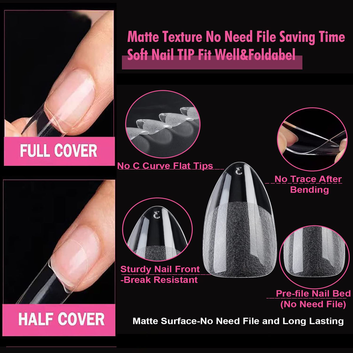 UNA GELLA Short Almond Fake Nails close-up of tips