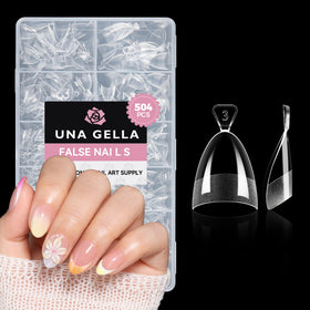UNA GELLA Short Almond Gel Nail Tips front view with packaging