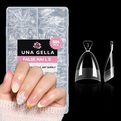UNA GELLA Short Almond Gel Nail Tips front view with packaging