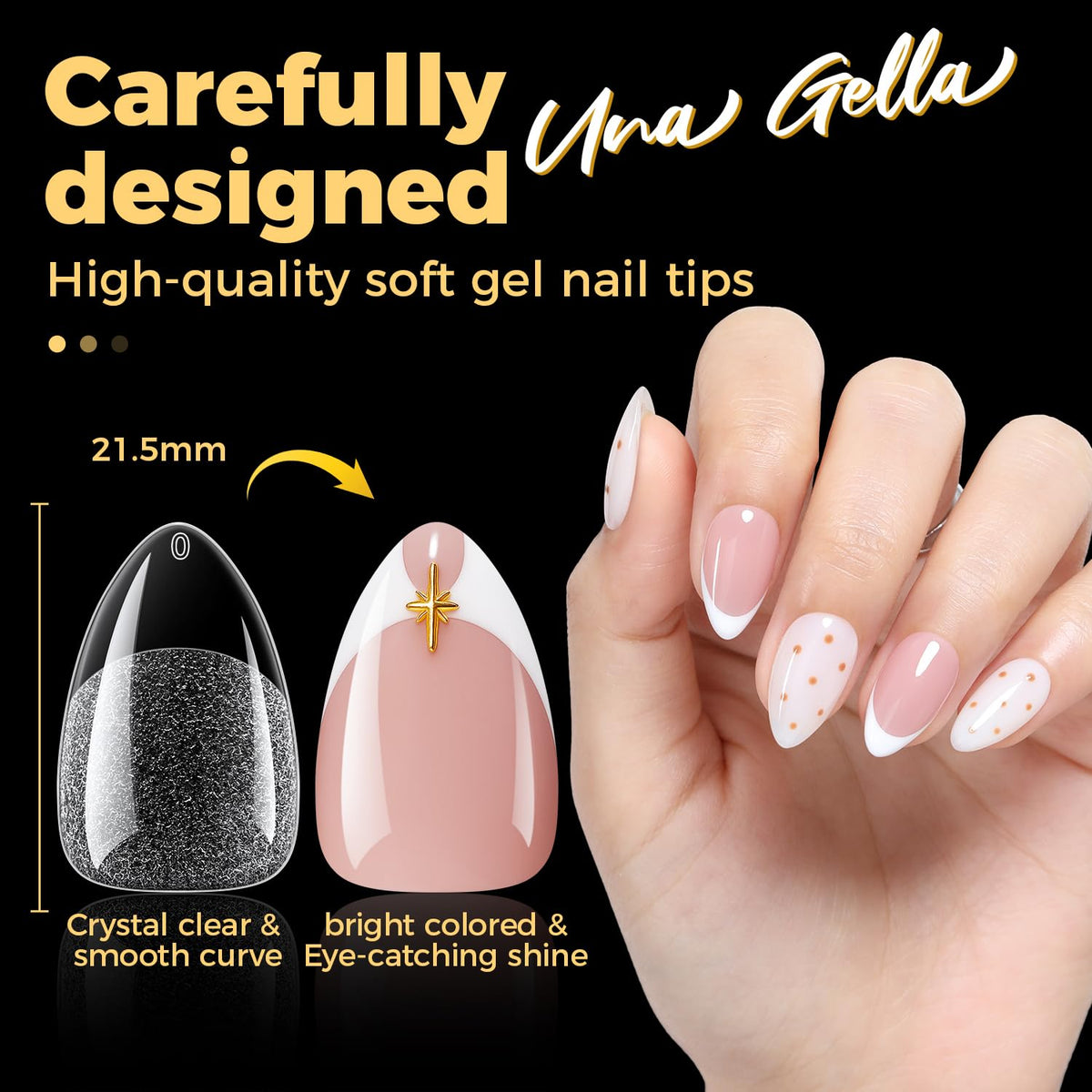 UNA GELLA Short Almond Gel Nail Tips in hand
