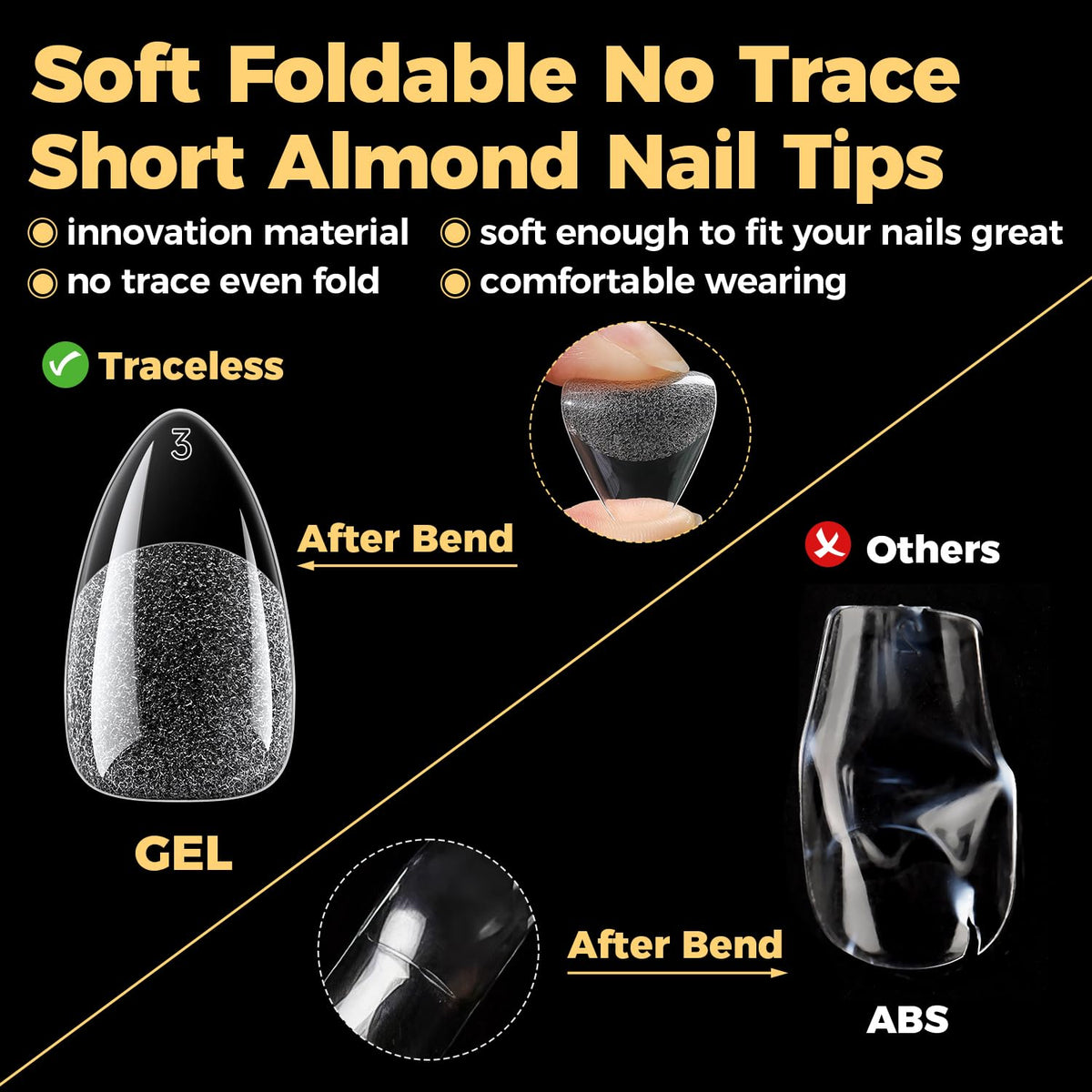 UNA GELLA Short Almond Gel Nail Tips with clear finish
