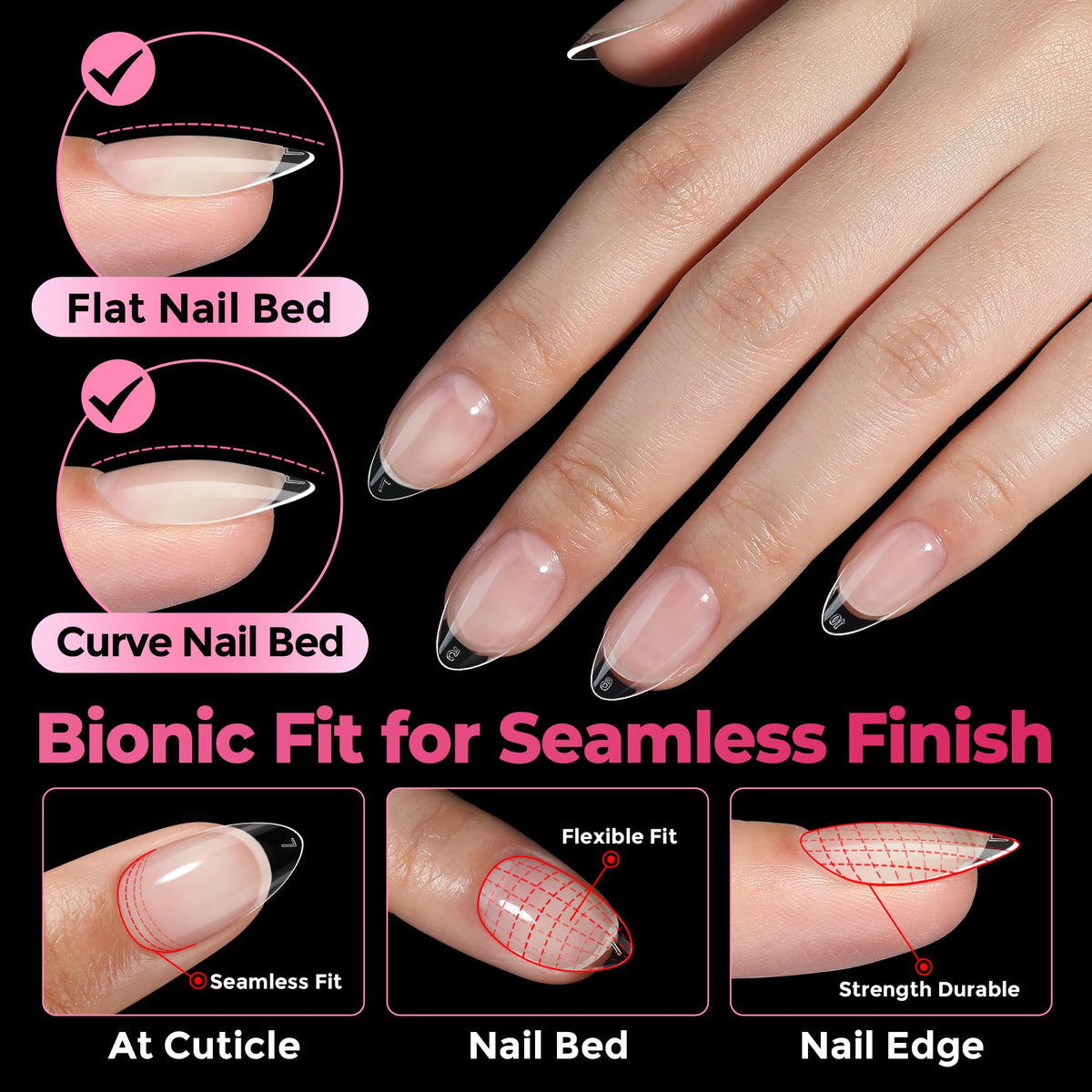 UNA GELLA Short Almond Nail Tips 450PCS close-up of tips