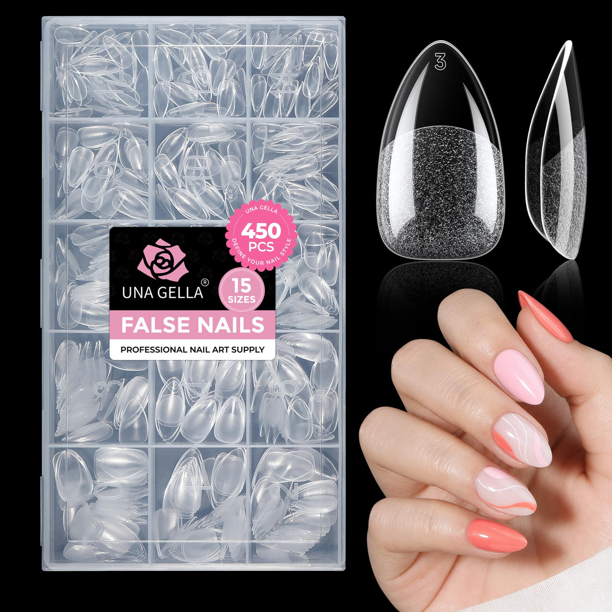 UNA GELLA Short Almond Nail Tips 450PCS front view