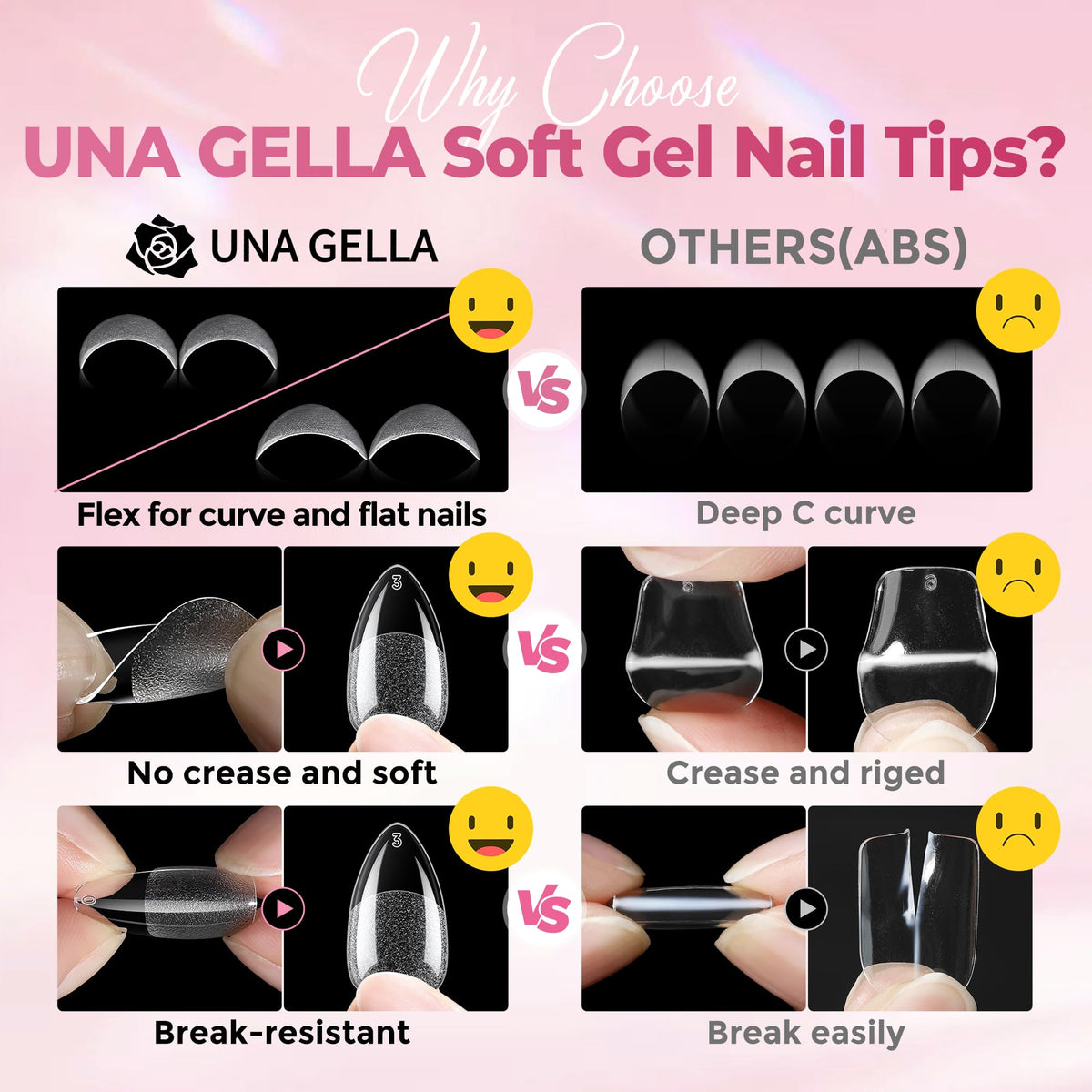 UNA GELLA Short Almond Nail Tips 450PCS on a hand