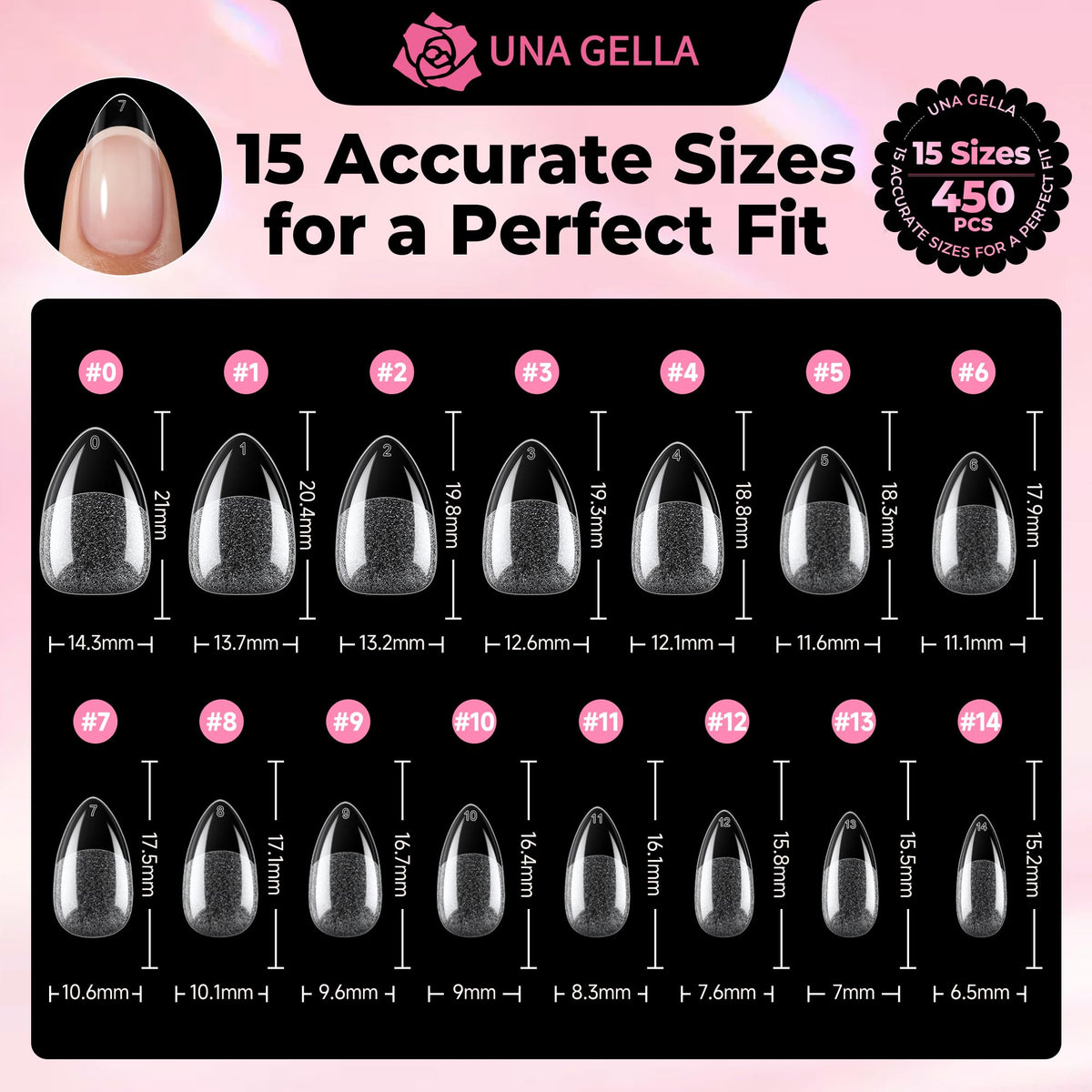 UNA GELLA Short Almond Nail Tips 450PCS with nail polish