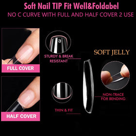 UNA GELLA Short Coffin Gel Nail Tips clear material close-up