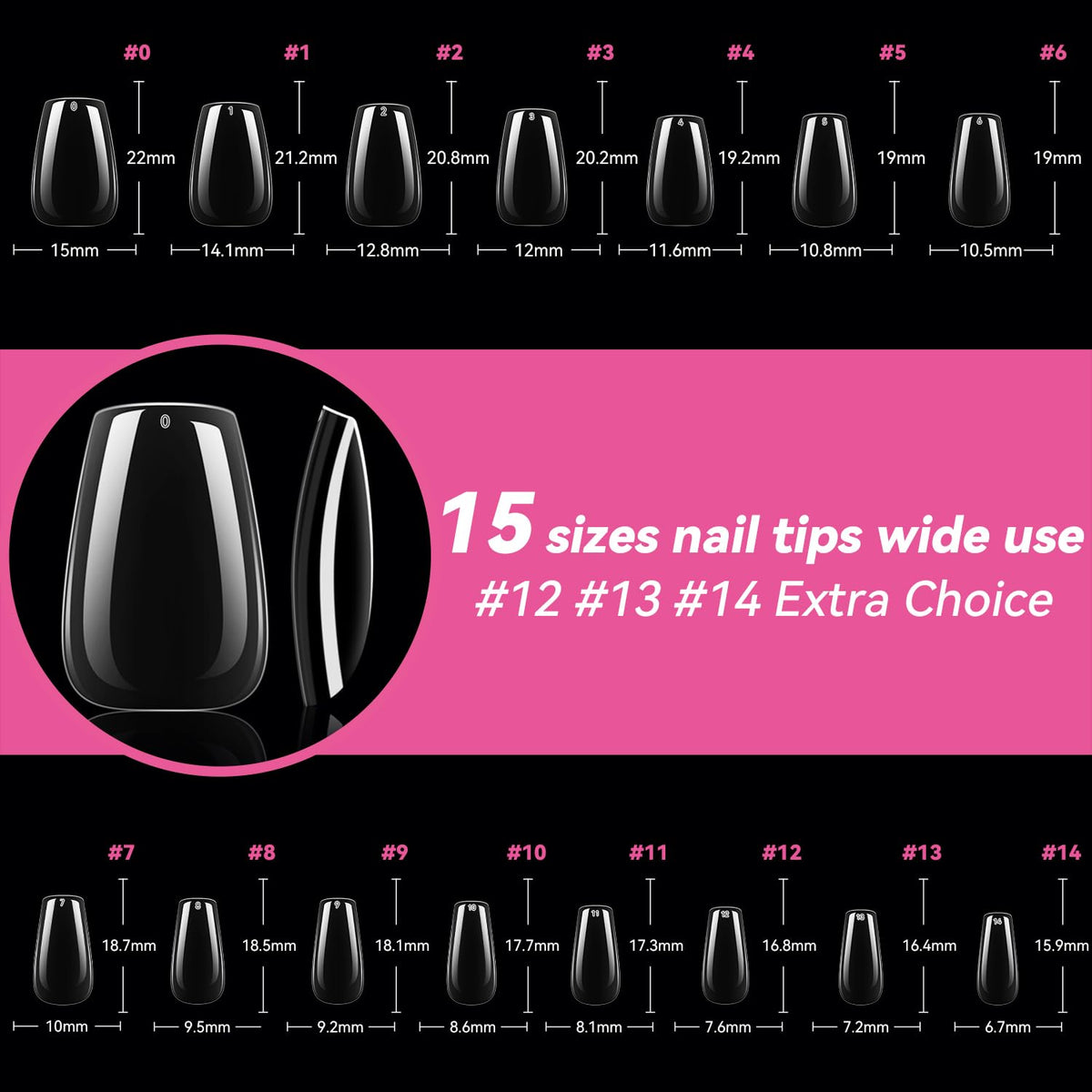 UNA GELLA Short Coffin Gel Nail Tips display with nail art