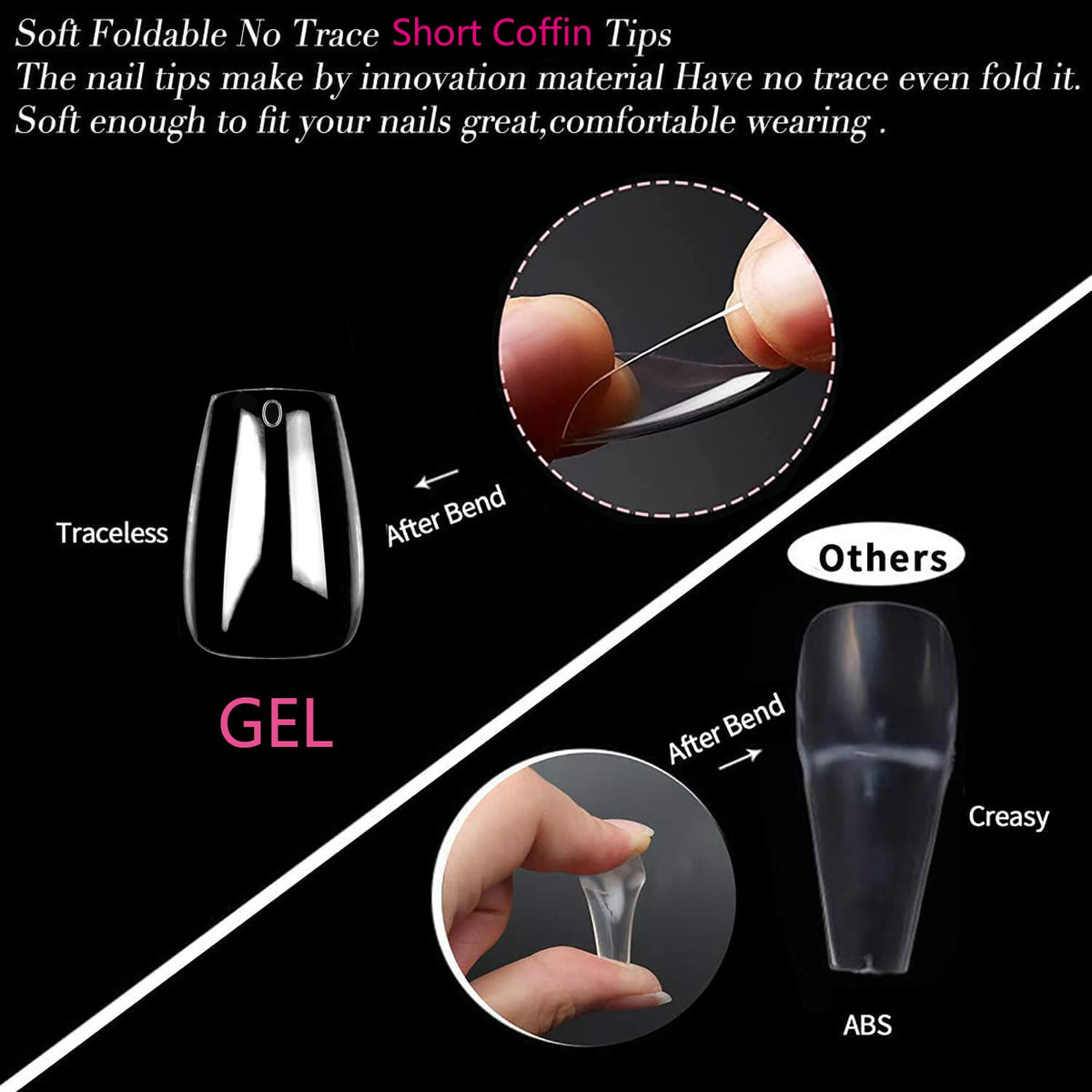 UNA GELLA Short Coffin Gel Nail Tips trimmed for customization
