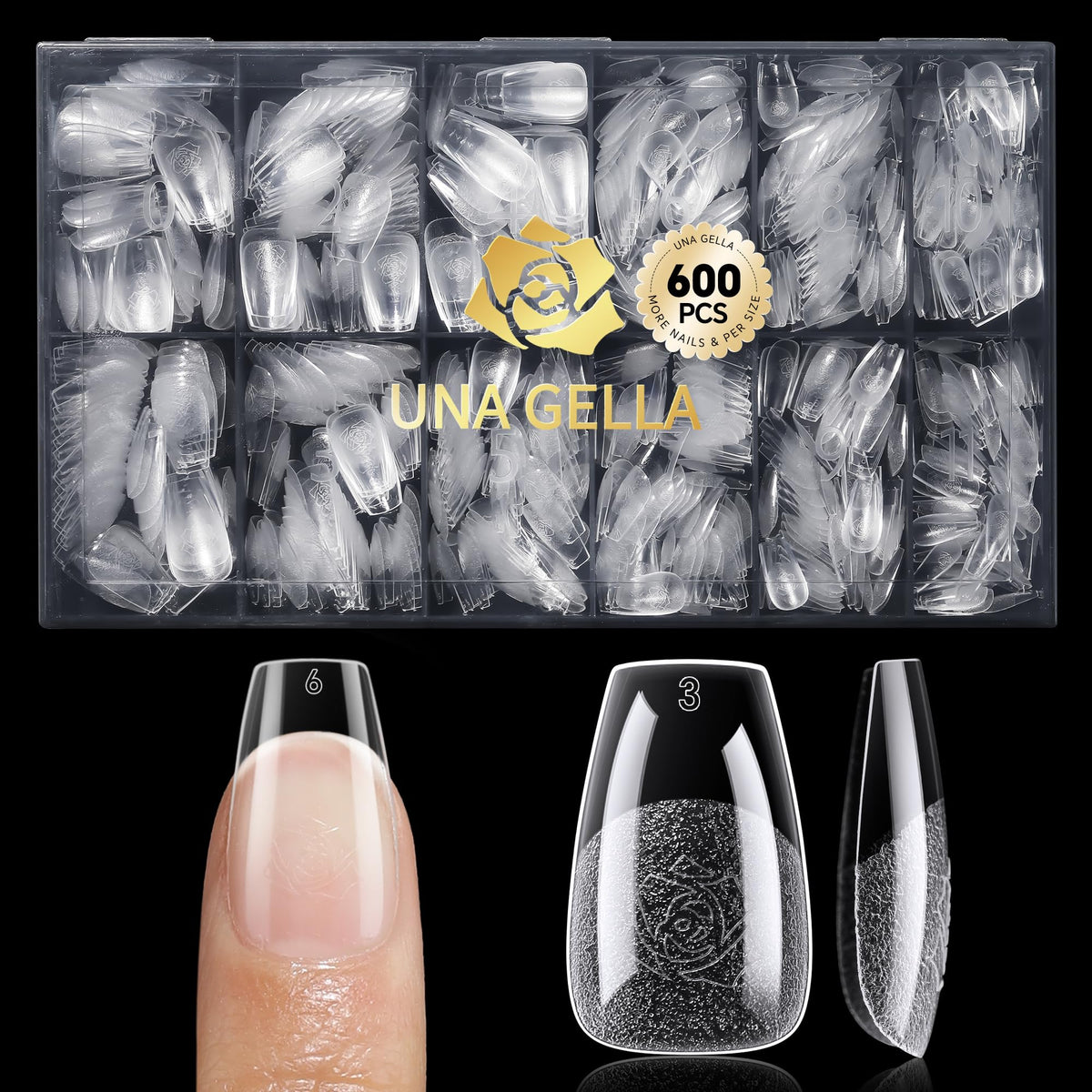 UNA GELLA Short Coffin Nail Tips 600Pcs front view