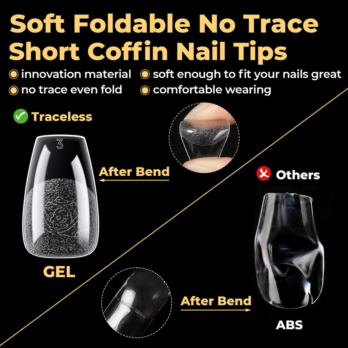UNA GELLA Short Coffin Nail Tips displayed with nail polish