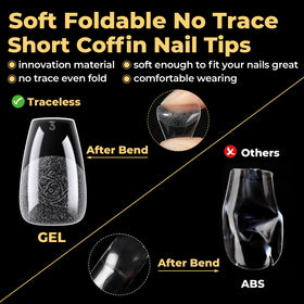 UNA GELLA Short Coffin Nail Tips displayed with nail polish