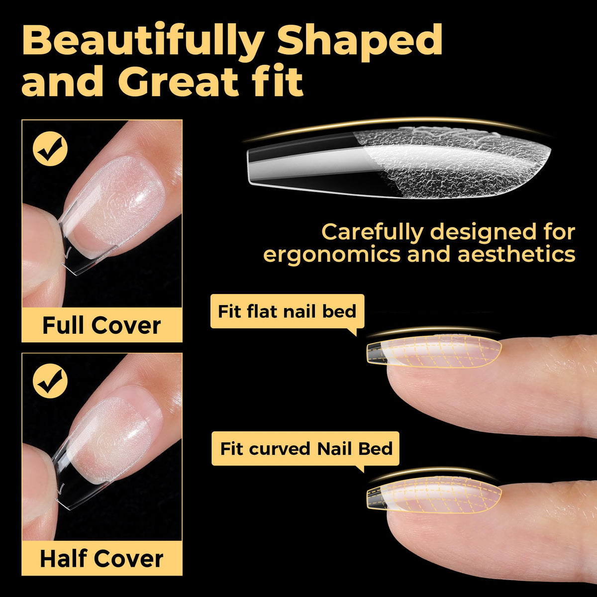 UNA GELLA Short Coffin Nail Tips in different sizes