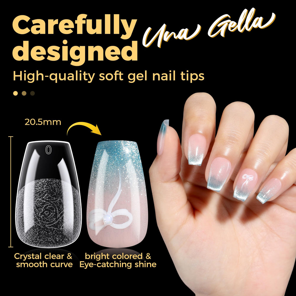 UNA GELLA Short Coffin Nail Tips showing soak-off feature