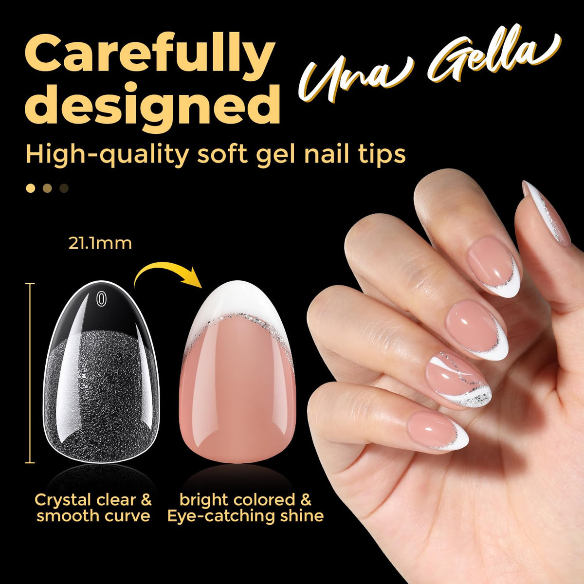 UNA GELLA Short Oval Almond Nail Tips in natural light
