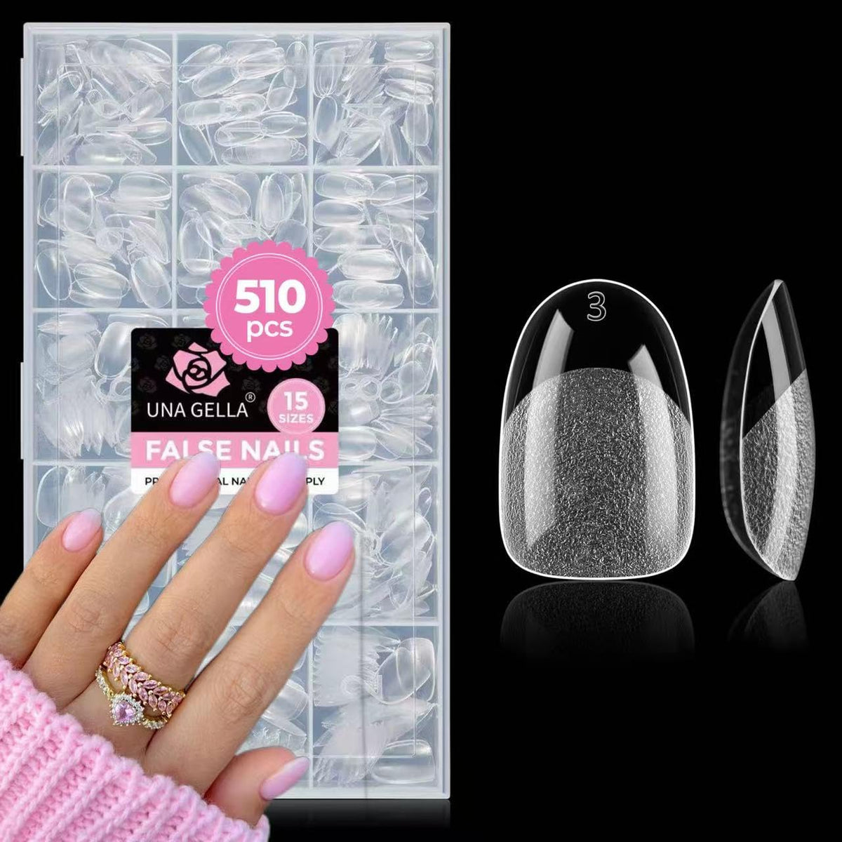 UNA GELLA Short Oval Nail Tips 510Pcs front view