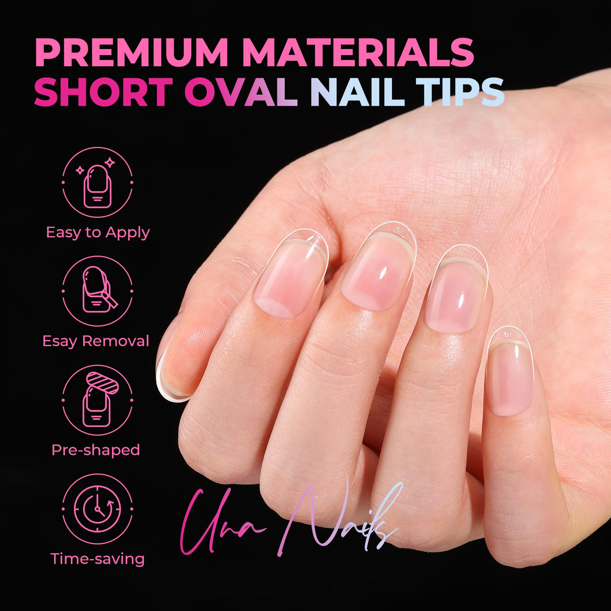 UNA GELLA Short Oval Nail Tips displayed with gel nail glue