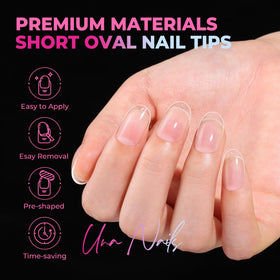 UNA GELLA Short Oval Nail Tips displayed with gel nail glue