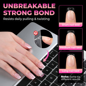 UNA GELLA Short Square Gel Nail Tips displayed in a nail salon