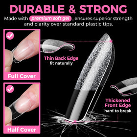UNA GELLA Short Square Gel Nail Tips in a manicure setting