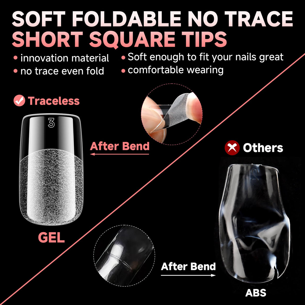 UNA GELLA Short Square Gel Nail Tips showing natural fit