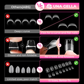 UNA GELLA Short Square Gel Nail Tips with clear acrylic finish