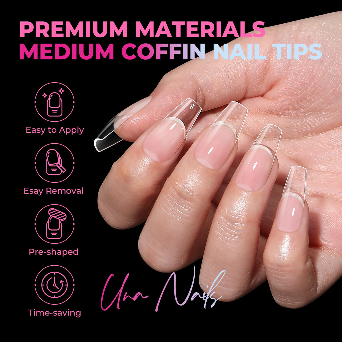 UNA GELLA Soft Gel Medium Coffin Nails Tips in various sizes