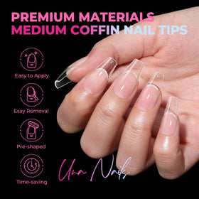 UNA GELLA Soft Gel Medium Coffin Nails Tips in various sizes