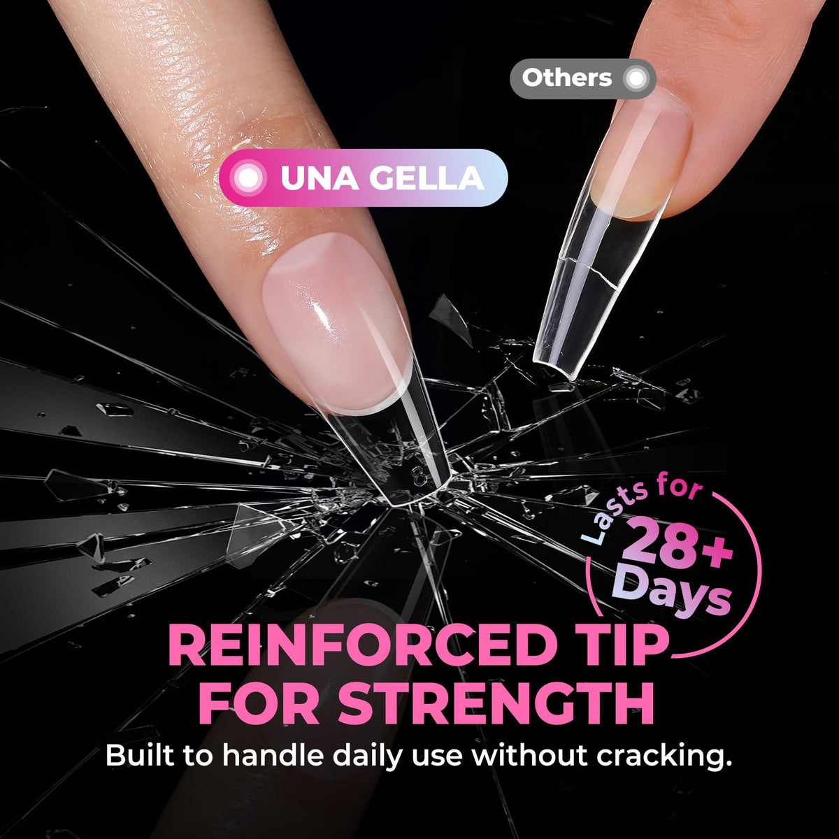 UNA GELLA Soft Gel Medium Coffin Nails Tips showing pre-buffed texture