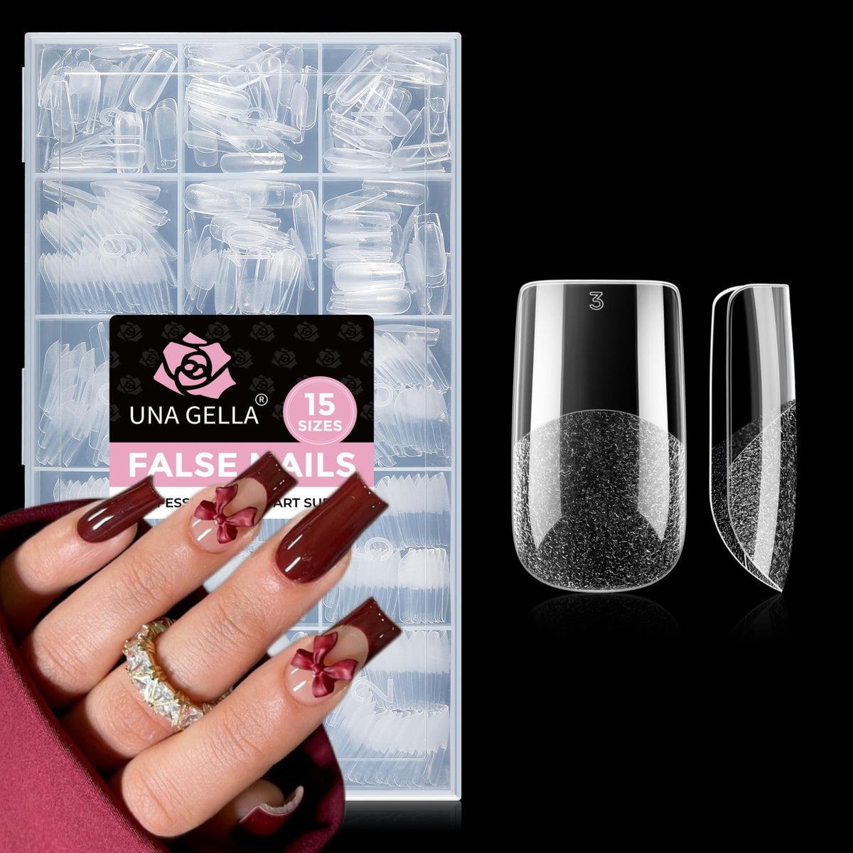 UNA GELLA Square Nail Tips 510Pcs clear full cover front view