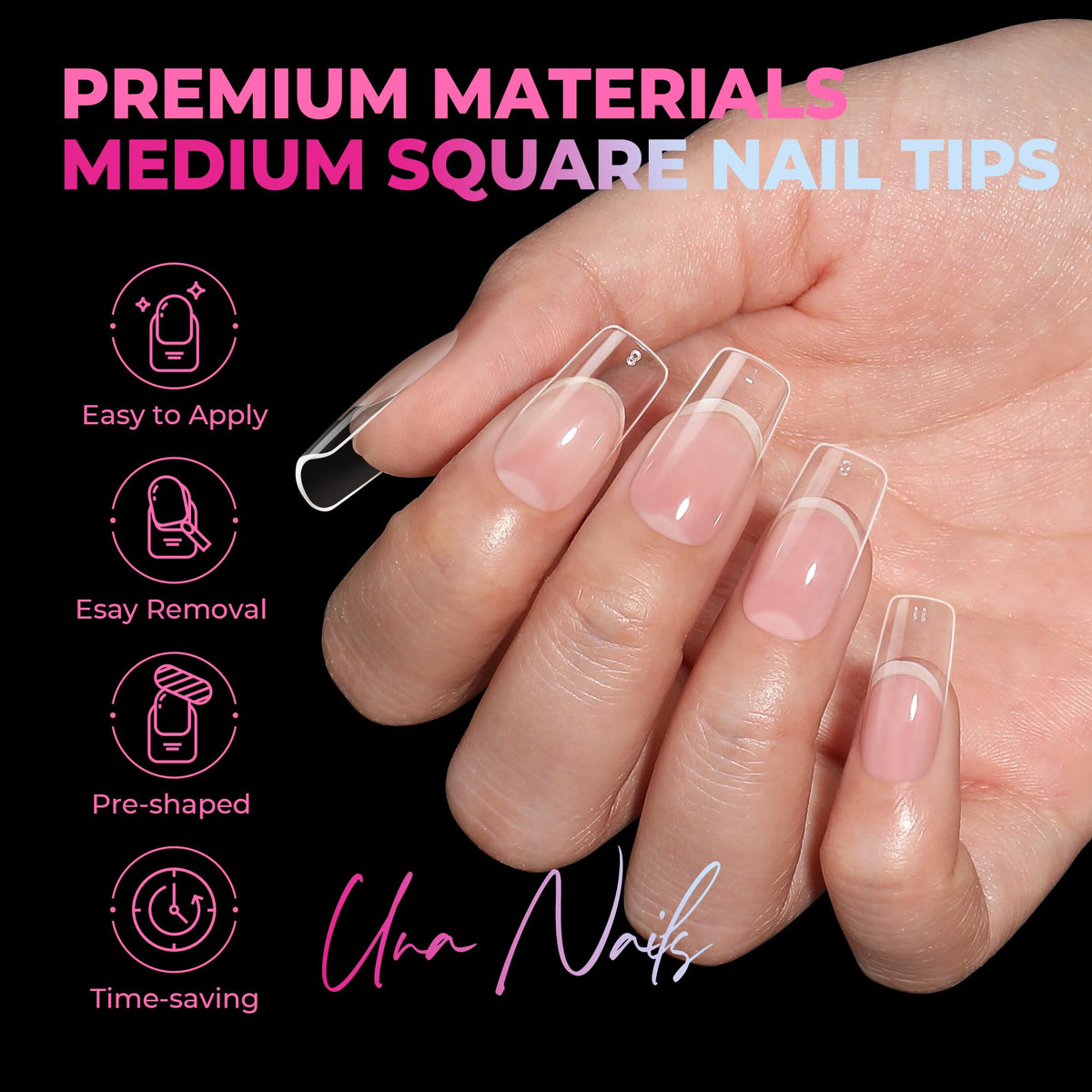 UNA GELLA Square Nail Tips medium square shape close-up