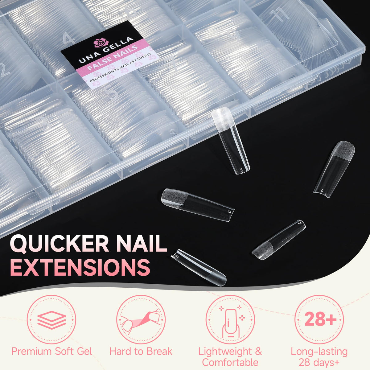 UNA GELLA Square Nail Tips on a nail art setup